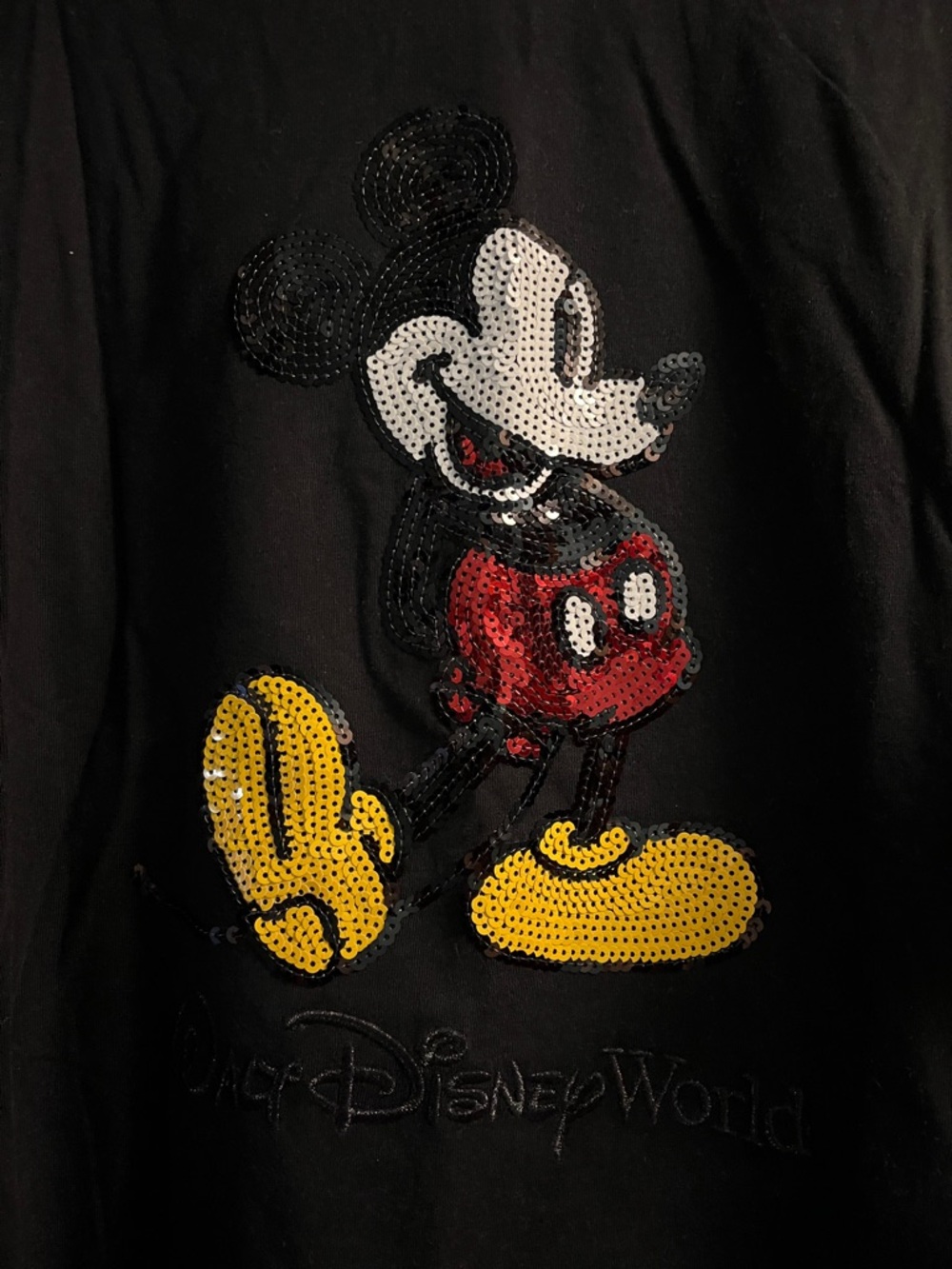 Disney Black Short Sleeve Tee with Red, Yellow and White Sequin Mickey - Picture 3 of 5